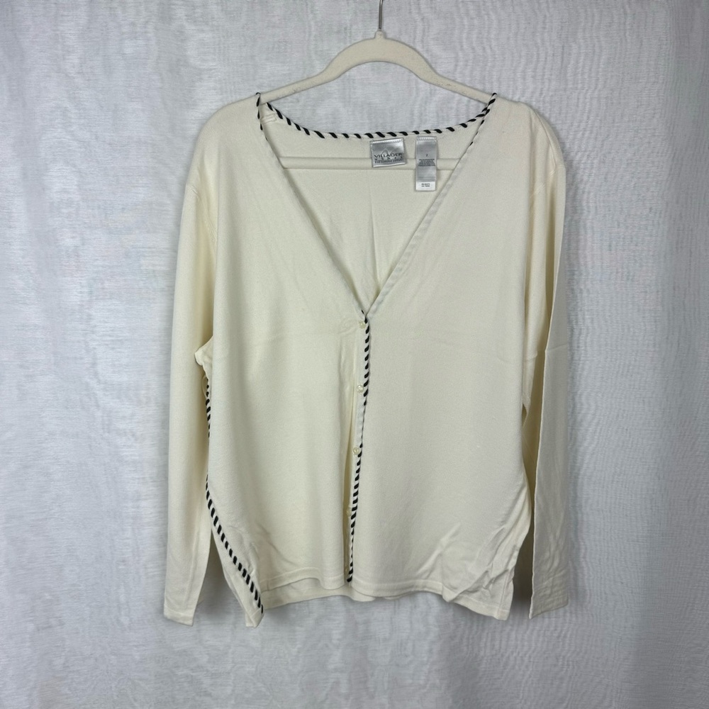 NWOT Villager Woman Liz Claiborne Plus Size 2 Sweater Cardigan Cream White Black